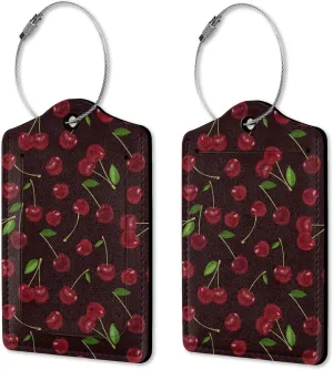 2 Pack Luggage Tags for Suitcases, Sweet Cherry Luggage Tag, Leather Stainless Steel Loop Label Tag for Men Travel Bag Suitcase