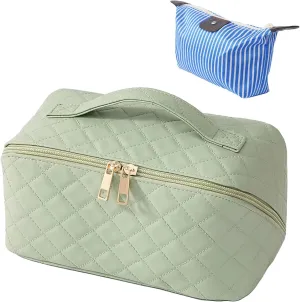 2 Pieces Cosmetic Bag, Travel Bag for Toiletries,Portable Leather Waterproof Women Travel Makeup Bag Organizer (Light green)