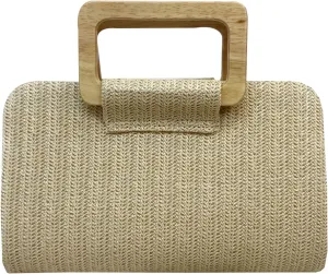 2025 Straw Clutch Purse Elegant Wooden Top Handle Handbag Evening Versatile Beach Bag Square Chain Strap Crossbody Bag