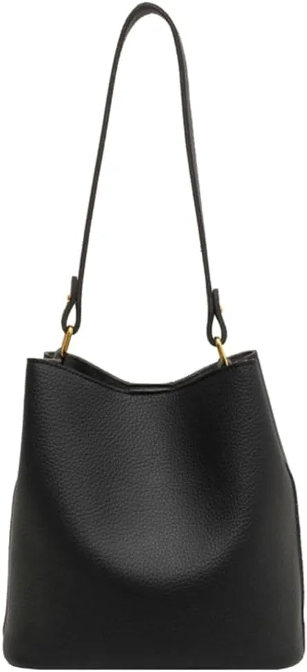 2pcs Cute Vegan Leather Shoulder Bags for Women - Stylish Hobo Crossbody Handbag & Clutch Purse Set(Black)
