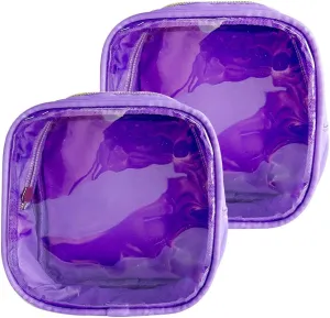 2PCS Solid Cosmetic Bag and Travel Pouch-Durable PVC Material,Versatile,Zipper Design for Smooth Sliding-Ideal for Makeup,Travel Essentials (2PCS-Purple)