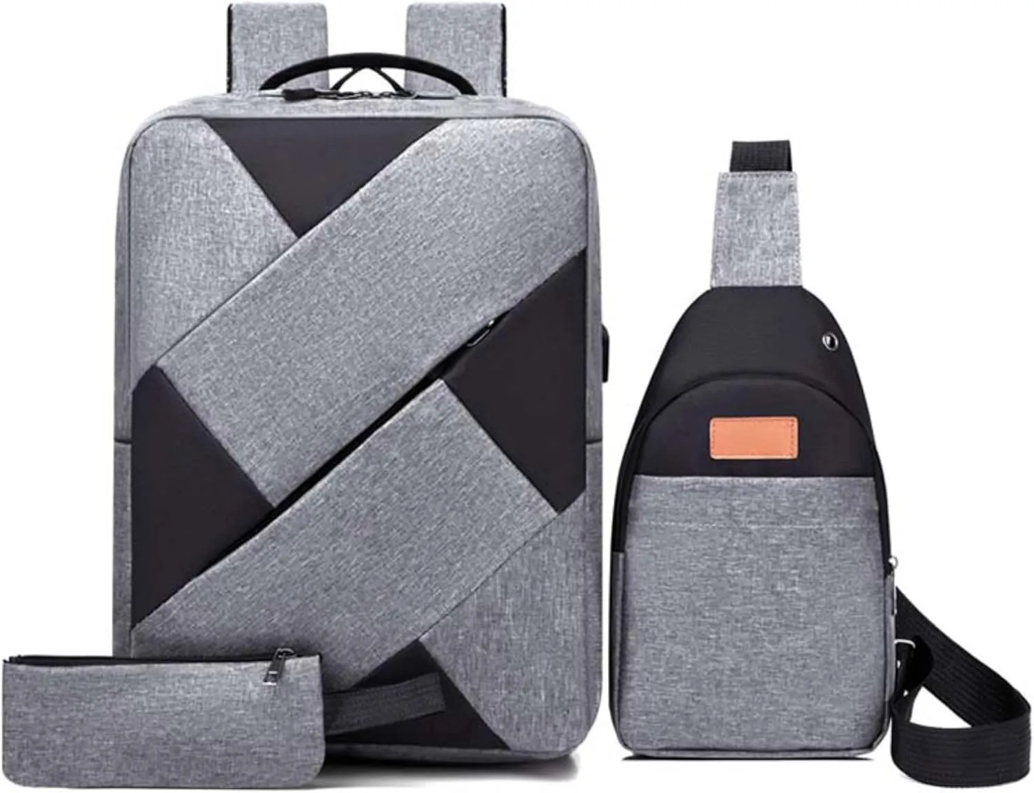 3-Piece Laptop Backpack Set, 15.6-Inch for Men & Women, Water-Repellent, Durable, Lightweight, Sleek & Clean Design, Ideal for Travel & Business Casual, Gray
