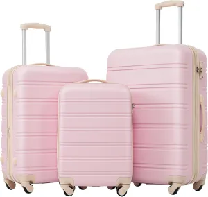 3 Piece Luggage Set Hardside Spinner Suitcase with TSA Lock, Expandable 20" 24" 28" Travel Bags (Light Pink)