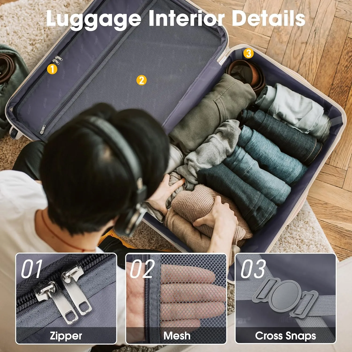3 Piece Luggage Set Hardside Spinner Suitcase with TSA Lock, Expandable 20" 24" 28" Travel Bags (Light Pink)