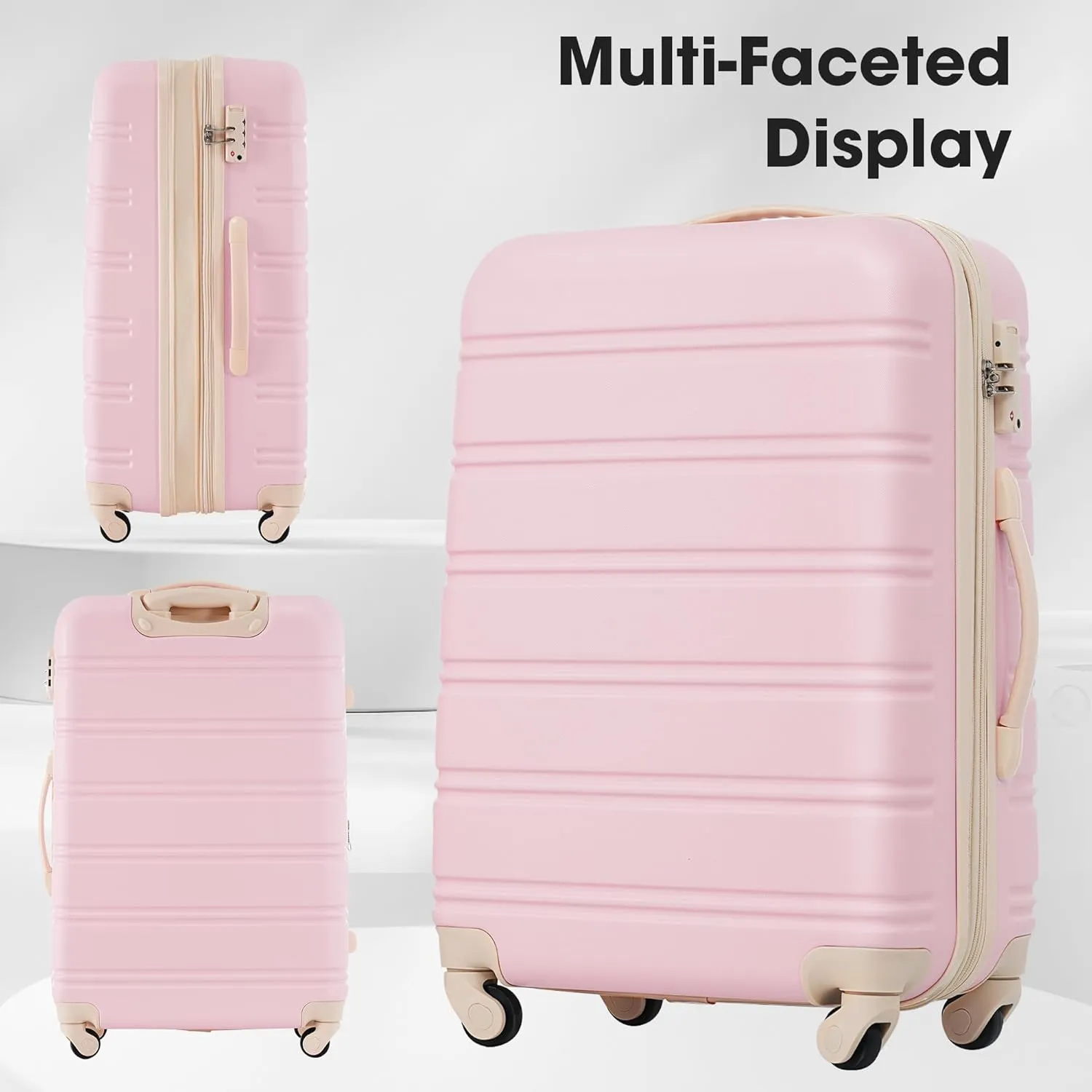 3 Piece Luggage Set Hardside Spinner Suitcase with TSA Lock, Expandable 20" 24" 28" Travel Bags (Light Pink)