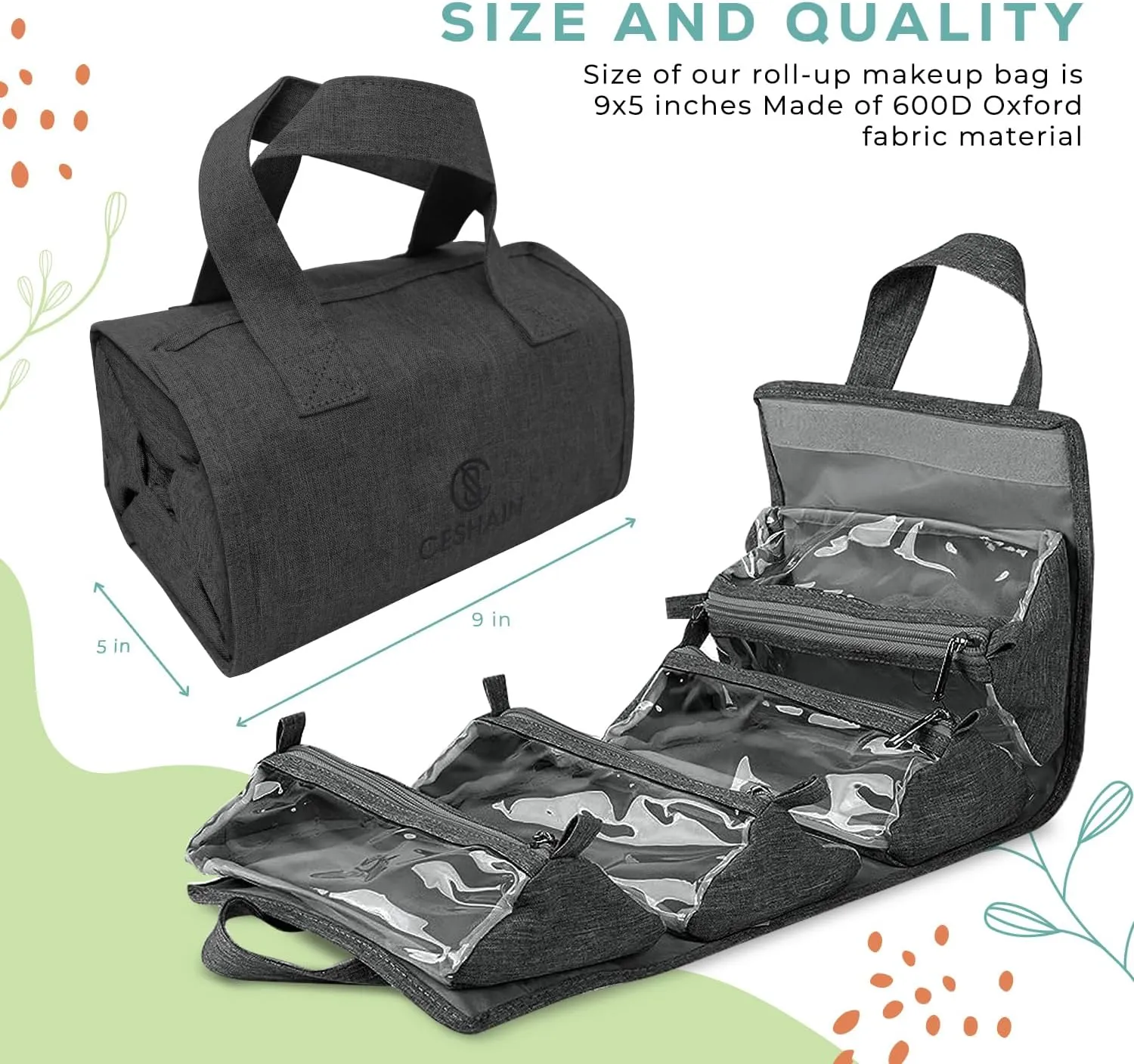 4-in-1 Hanging Toiletry bag - Roll-Up Makeup Bag - 4 Detachable PVC Zip Pouches  600D Oxford Fabric, Versatile Travel Toiletry Organizer Bag - Makeup, Cosmetics, First Aid, Medicine Personal Care,