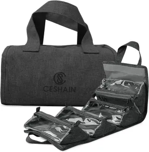 4-in-1 Hanging Toiletry bag - Roll-Up Makeup Bag - 4 Detachable PVC Zip Pouches  600D Oxford Fabric, Versatile Travel Toiletry Organizer Bag - Makeup, Cosmetics, First Aid, Medicine Personal Care,