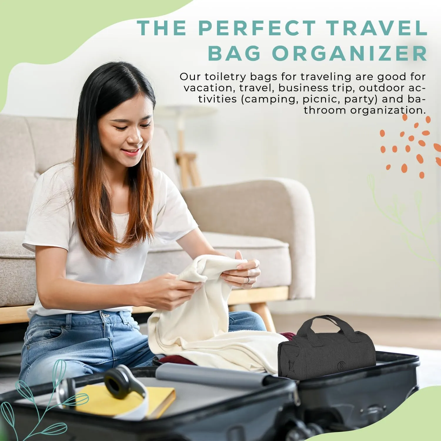 4-in-1 Hanging Toiletry bag - Roll-Up Makeup Bag - 4 Detachable PVC Zip Pouches  600D Oxford Fabric, Versatile Travel Toiletry Organizer Bag - Makeup, Cosmetics, First Aid, Medicine Personal Care,