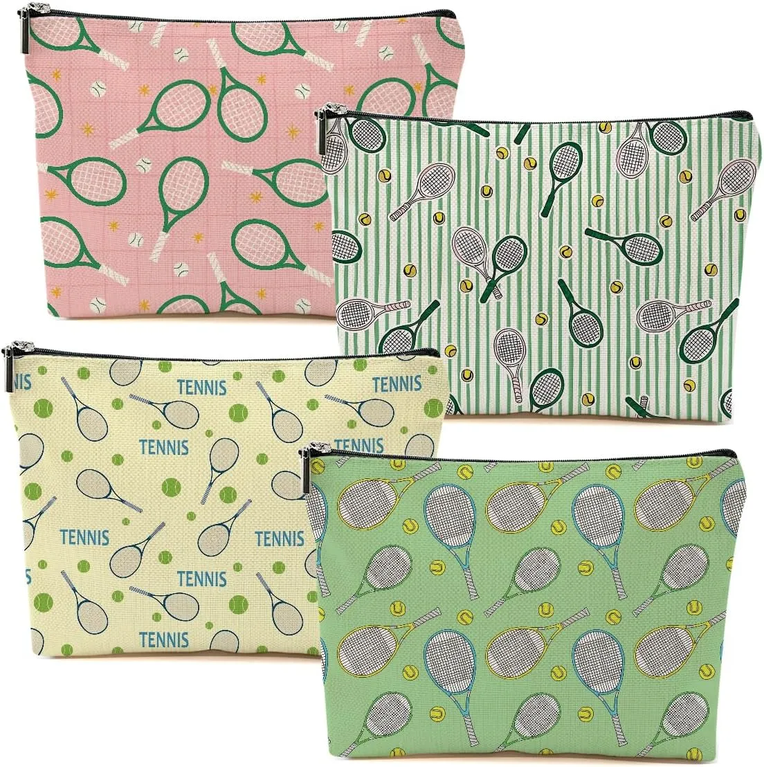 4 PCs Inspiring Tennis Makeup Bag, Accessories Gift Cosmetic Toiletry Bag - Graduation Birthday Gifts for Tennis Lovers