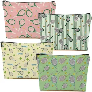 4 PCs Inspiring Tennis Makeup Bag, Accessories Gift Cosmetic Toiletry Bag - Graduation Birthday Gifts for Tennis Lovers