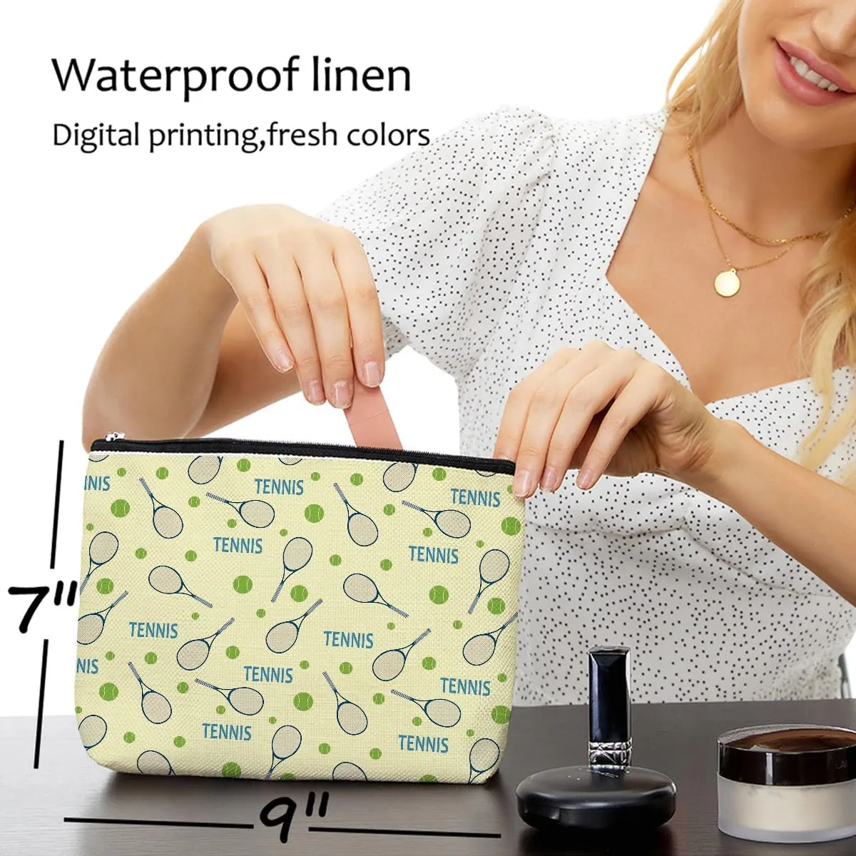 4 PCs Inspiring Tennis Makeup Bag, Accessories Gift Cosmetic Toiletry Bag - Graduation Birthday Gifts for Tennis Lovers