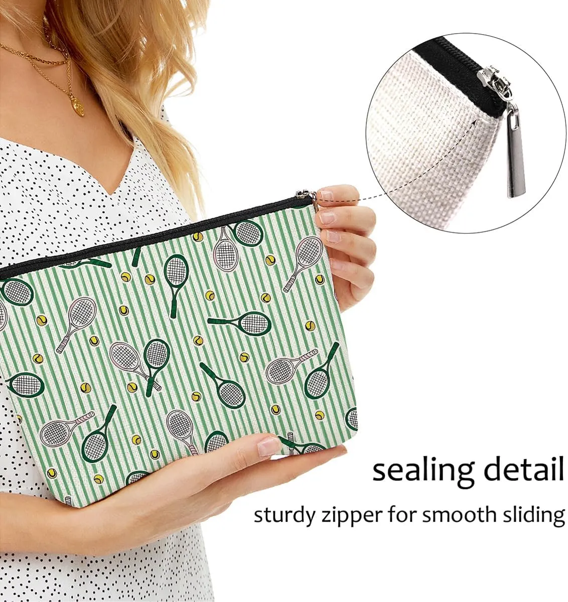 4 PCs Inspiring Tennis Makeup Bag, Accessories Gift Cosmetic Toiletry Bag - Graduation Birthday Gifts for Tennis Lovers