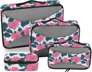 4 Pcs set organizer bags set Mesh Travel Essentials Simple Peach Petal Blooms lightweight cubes for diaper bag