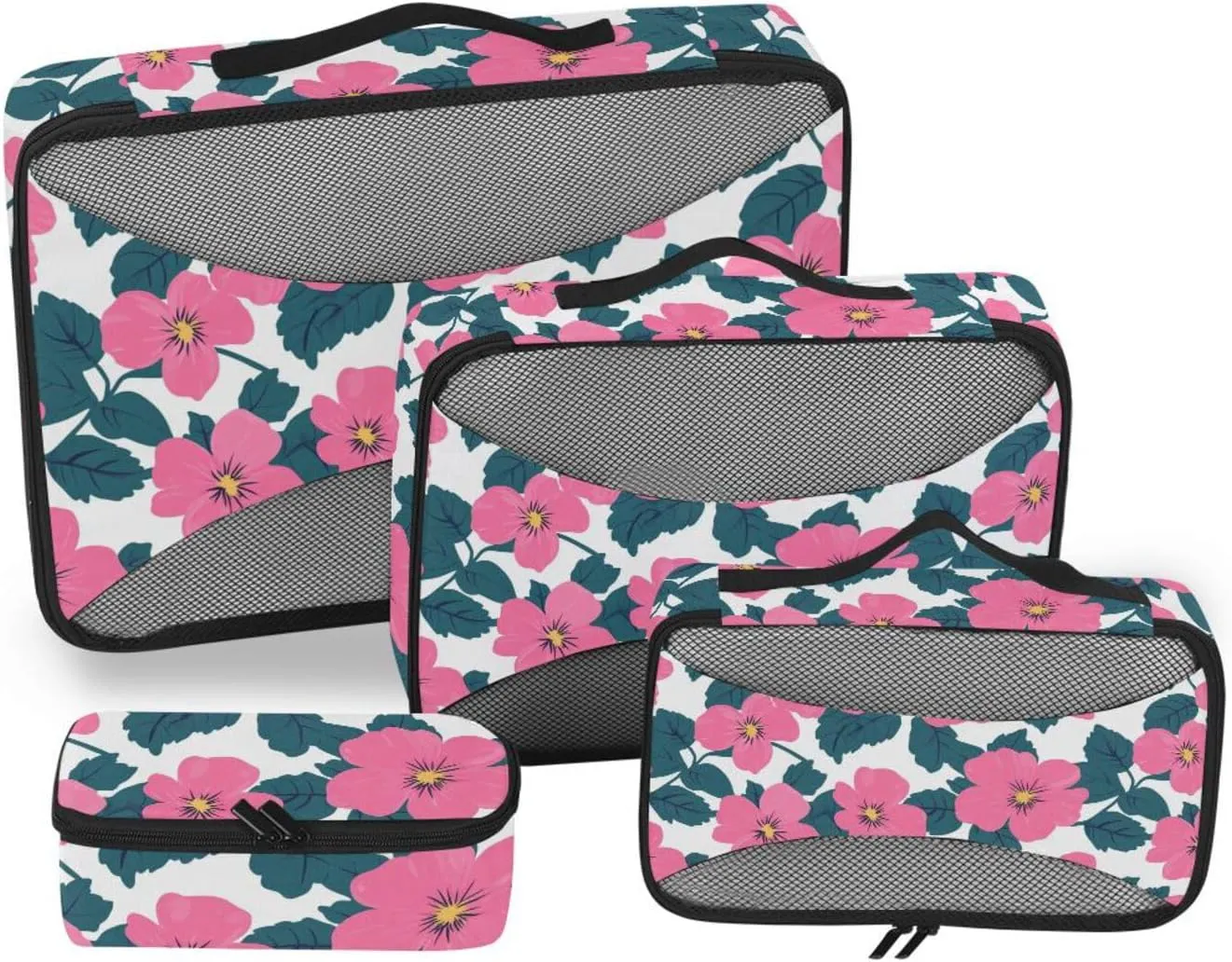 4 Pcs set organizer bags set Mesh Travel Essentials Simple Peach Petal Blooms lightweight cubes for diaper bag