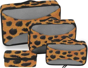 4 Pcs set suitcase organizer bags Mesh Travel Essentials Orange Leopard Print lightweight cubes for diaper bag