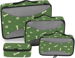 4 Pcs set suitcase organizer bags Mesh Travel Essentials Paw Prints Green lightweight cubes for diaper bag