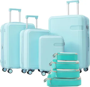 4 Piece Lightweight Luggage Set with Compression Packing Cubes, Expandable Suitcases, Spinner Wheels, Light Blue