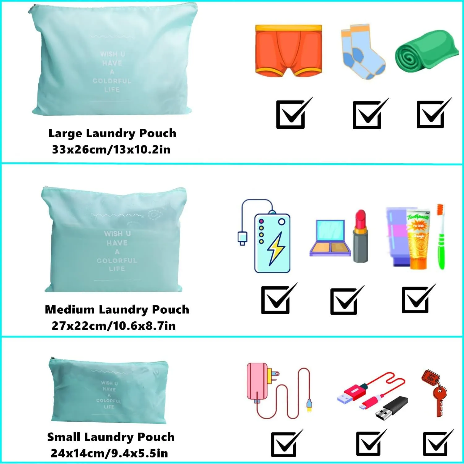 6 PCS Travel Luggage Organizer Bags, Packing Cubes Compression, Travel Storage Bags Organizers, Travel Cubes Laundry Pouches for Backpack Suitcases Clothes Underwear (Light Blue)