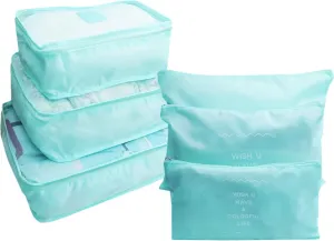 6 PCS Travel Luggage Organizer Bags, Packing Cubes Compression, Travel Storage Bags Organizers, Travel Cubes Laundry Pouches for Backpack Suitcases Clothes Underwear (Light Blue)