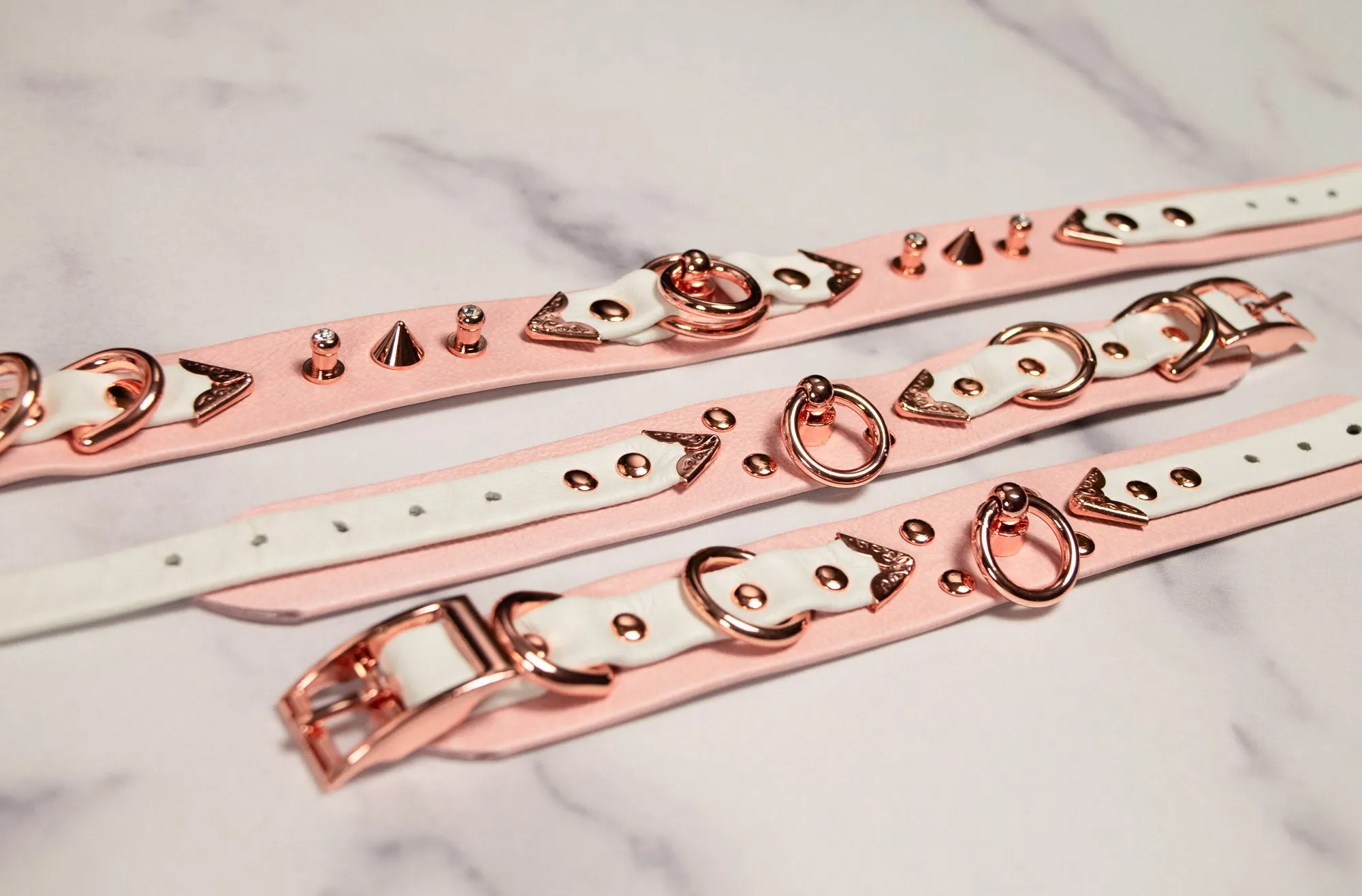 6" - 8" Blush & White Leather Cuffs _ LIMITED _