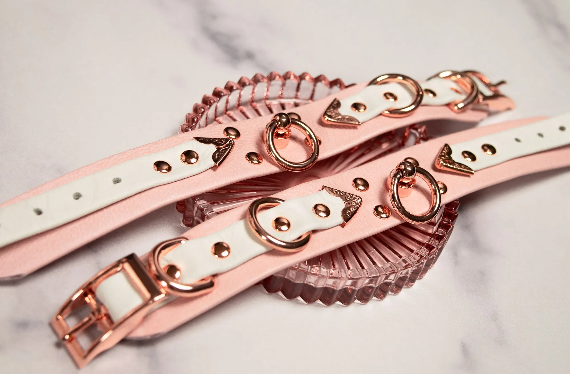 6" - 8" Blush & White Leather Cuffs _ LIMITED _