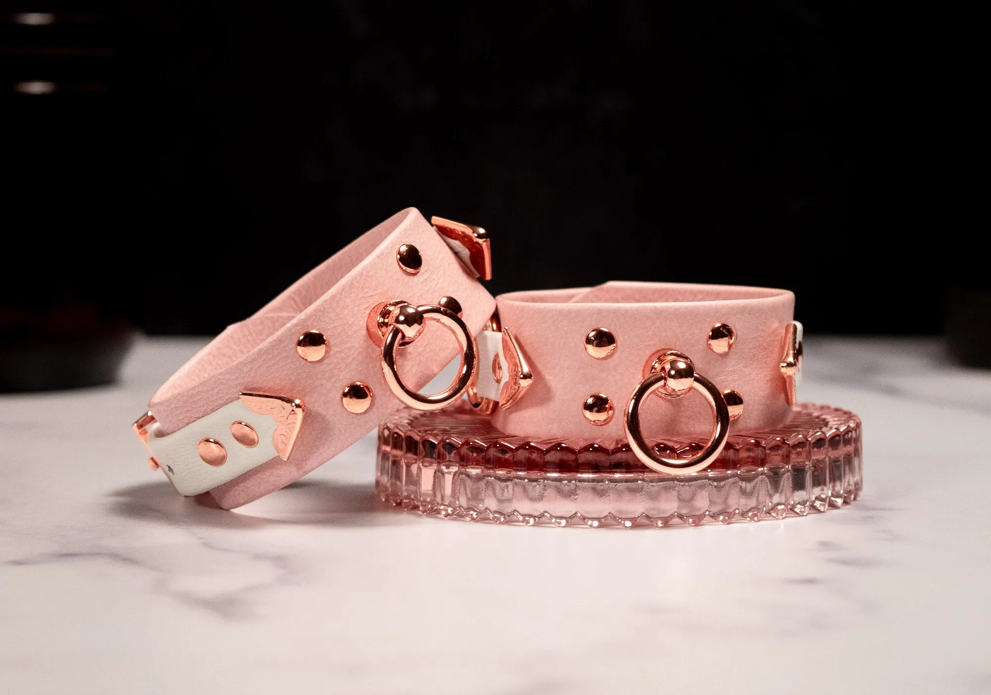 6" - 8" Blush & White Leather Cuffs _ LIMITED _