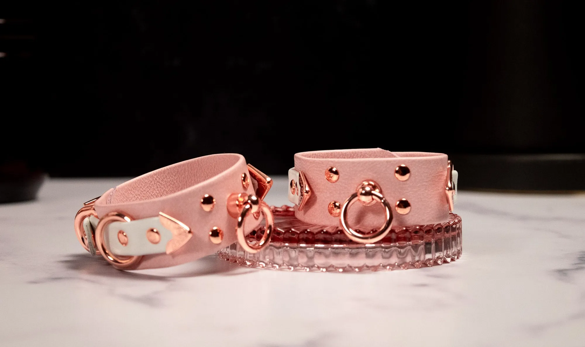 6" - 8" Blush & White Leather Cuffs _ LIMITED _