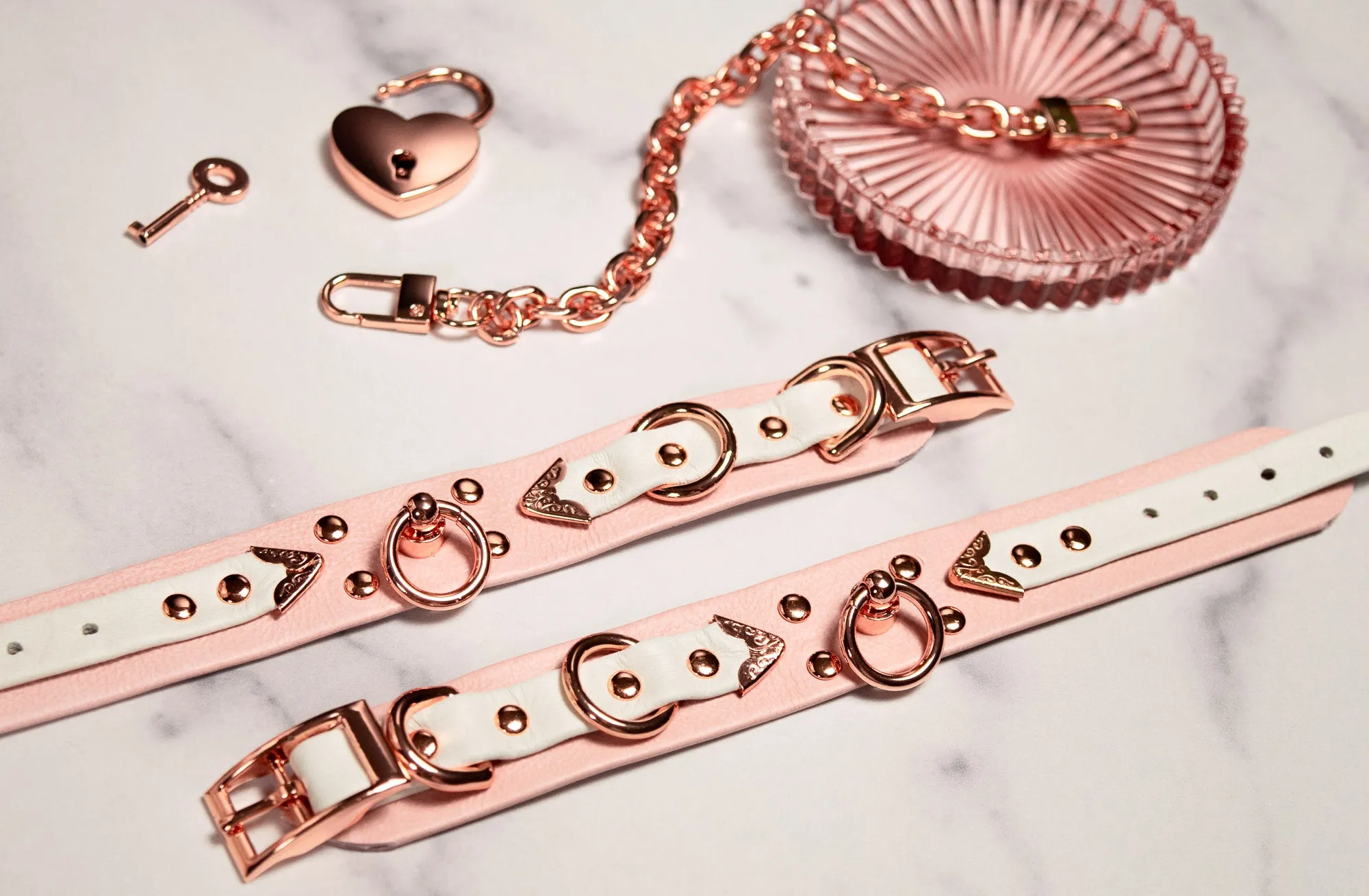 6" - 8" Blush & White Leather Cuffs _ LIMITED _