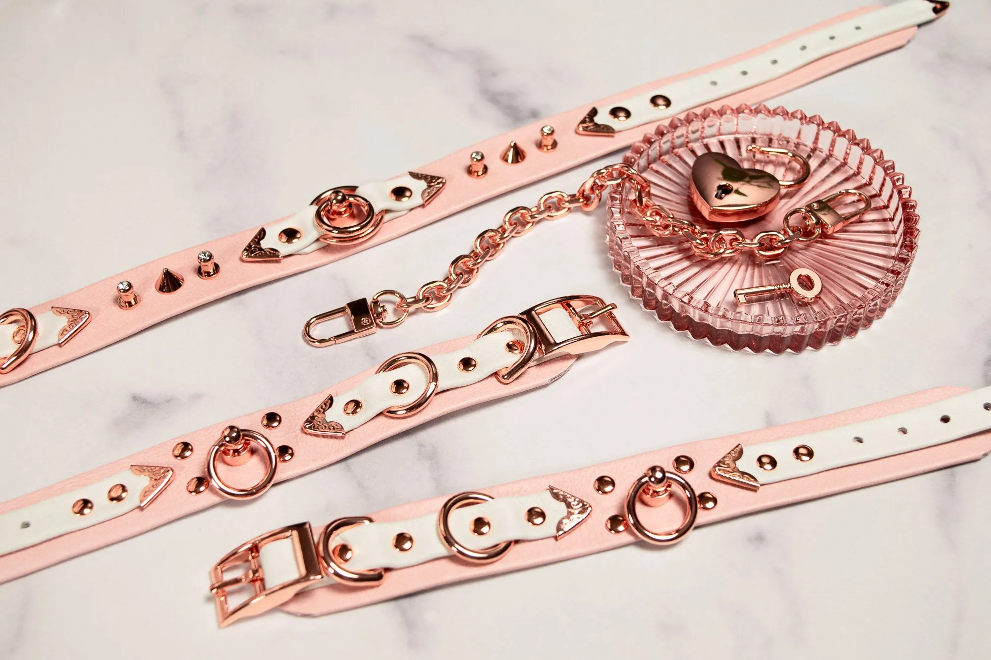 6" - 8" Blush & White Leather Cuffs _ LIMITED _