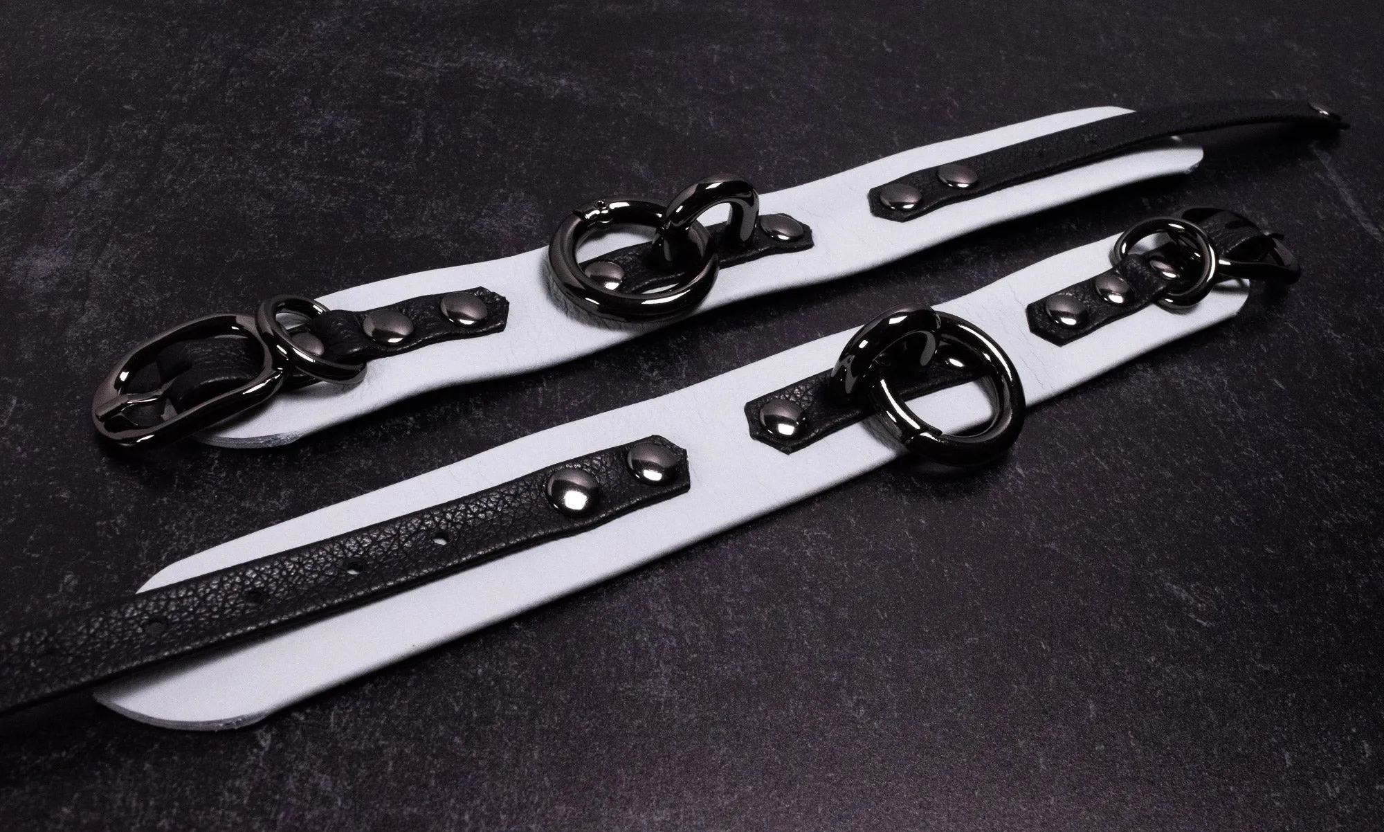 6" - 8" Gunmetal Black & Slate Leather Cuffs _ LIMITED _