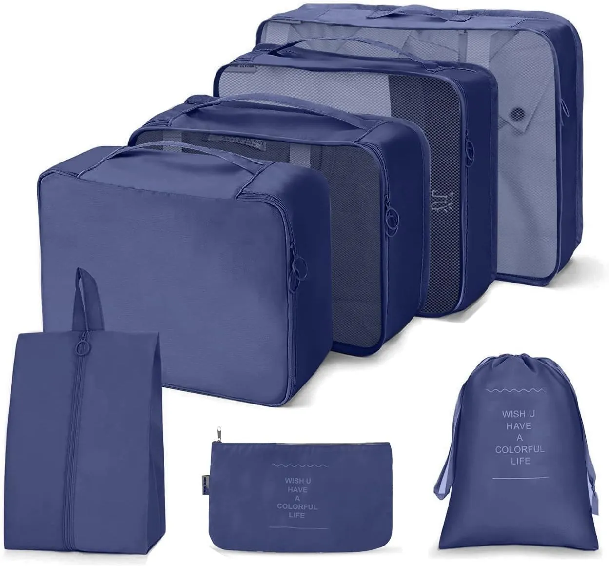 7 Set Packing Cubes for Suitcases,Travel Cubes Packing Luggage Organizers Accessories Bag,Large Lightweight Waterproof Storage Bag,Travel Gear with Toiletries Cosmetic Clothes Shoe Bag (Navy Blue)