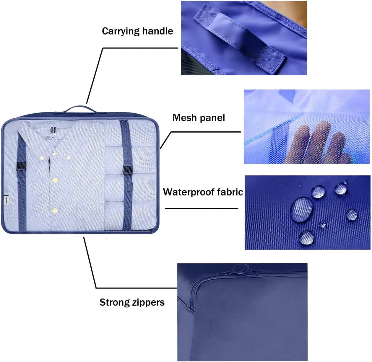 7 Set Packing Cubes for Suitcases,Travel Cubes Packing Luggage Organizers Accessories Bag,Large Lightweight Waterproof Storage Bag,Travel Gear with Toiletries Cosmetic Clothes Shoe Bag (Navy Blue)