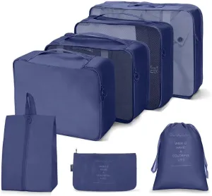 7 Set Packing Cubes for Suitcases,Travel Cubes Packing Luggage Organizers Accessories Bag,Large Lightweight Waterproof Storage Bag,Travel Gear with Toiletries Cosmetic Clothes Shoe Bag (Navy Blue)
