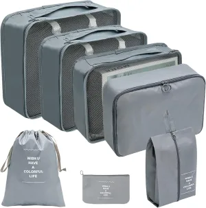 7PCS Packing Cubes for Travel, Travel Cubes Set Foldable Suitcase Organizer Lightweight Luggage Storage Bag Luggage Packing Organizers (Grey)