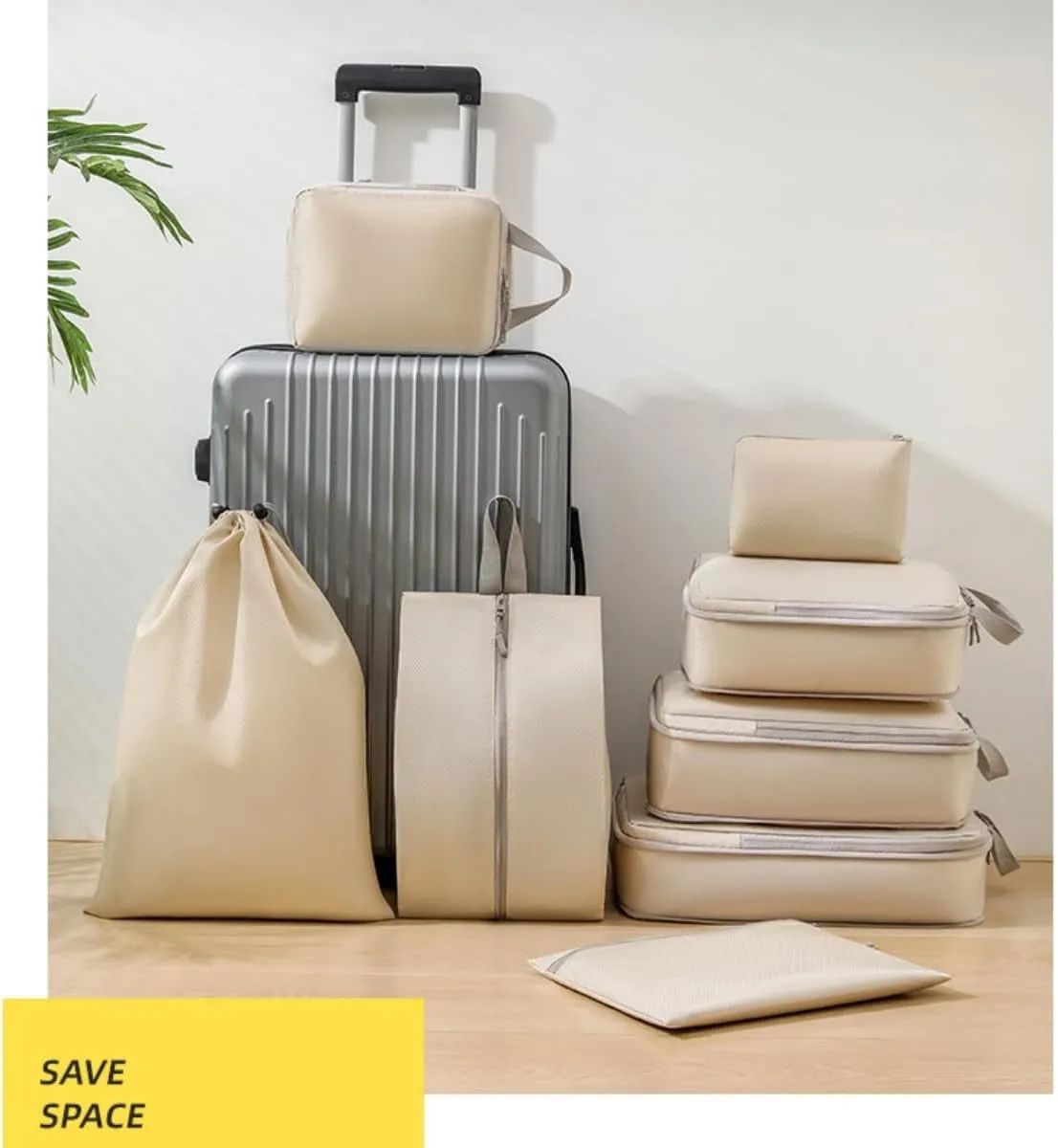 8 Set Compression Packing Cubes for Suitcases,Travel Essentials, Lightweight Luggage Travel Organizer Bags, Expandable Travel Cubes for Carry-on Suitcases (4pcs,Beige)