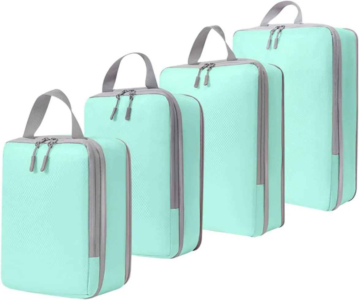8 Set Compression Packing Cubes for Suitcases,Travel Essentials, Lightweight Luggage Travel Organizer Bags, Expandable Travel Cubes for Carry-on Suitcases (4pcs,Blue)