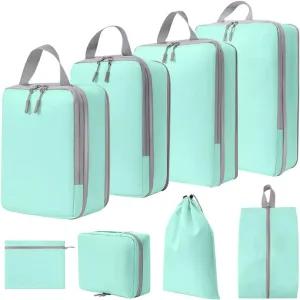 8 Set Compression Packing Cubes for Suitcases,Travel Essentials, Lightweight Luggage Travel Organizer Bags, Expandable Travel Cubes for Carry-on Suitcases (8pcs,Blue)