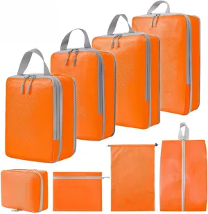 8 Set Compression Packing Cubes for Suitcases,Travel Essentials, Lightweight Luggage Travel Organizer Bags, Expandable Travel Cubes for Carry-on Suitcases (8pcs,Orange)