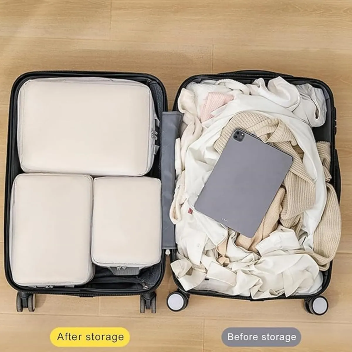 8 Set Compression Packing Cubes for Suitcases,Travel Essentials, Lightweight Luggage Travel Organizer Bags, Expandable Travel Cubes for Carry-on Suitcases (8pcs,Orange)
