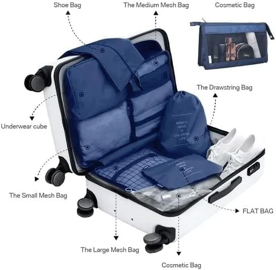 8 Set Packing Cubes for Suitcases, Travel Luggage Packing Organizer Set Clothing Underwear Bag, Suitcase Organizer Bags Shoes Cosmetics Toiletries Storage Bags for Man & Women (Beige)