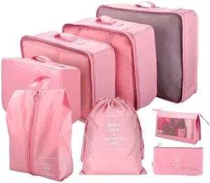 8 Set Packing Cubes for Suitcases, Travel Luggage Packing Organizer Set Clothing Underwear Bag, Suitcase Organizer Bags Shoes Cosmetics Toiletries Storage Bags for Man & Women (Pink)