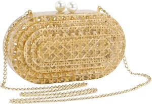 Acrylic Purse Clutch,Designer Handbags Womens Multicolor Glitter Design Wedding Guest Crossbody Oval Evening Bags