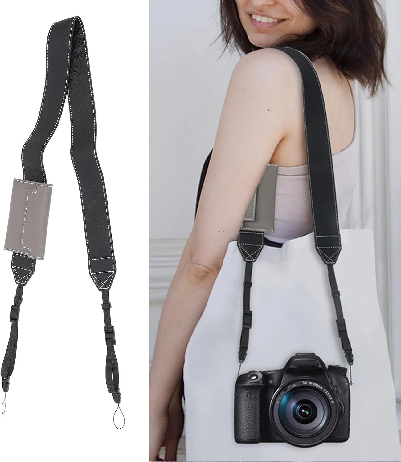 Akozon Camera Strap Comfortable PU Leather Neck Shoulder Strap for Mirrorless Camera Bag