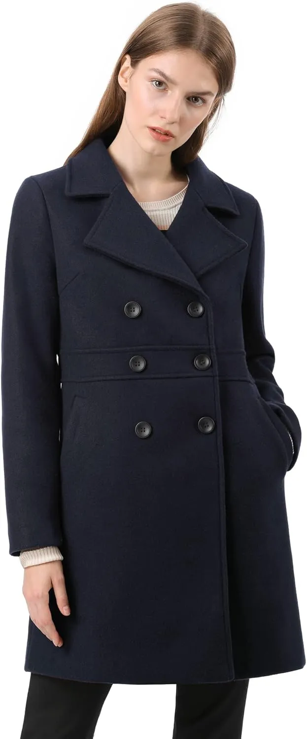 Allegra K Women's 2024 Winter Outerwear Mid-Long Double Breasted Pea Coat