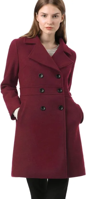 Allegra K Women's 2024 Winter Outerwear Mid-Long Double Breasted Pea Coat