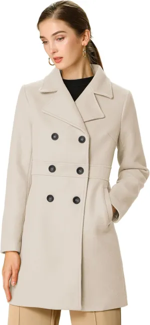 Allegra K Women's 2024 Winter Outerwear Mid-Long Double Breasted Pea Coat
