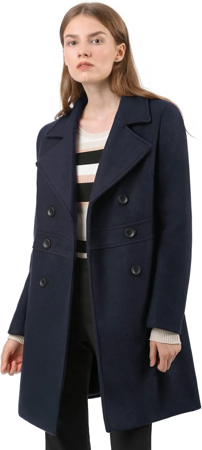 Allegra K Women's 2024 Winter Outerwear Mid-Long Double Breasted Pea Coat