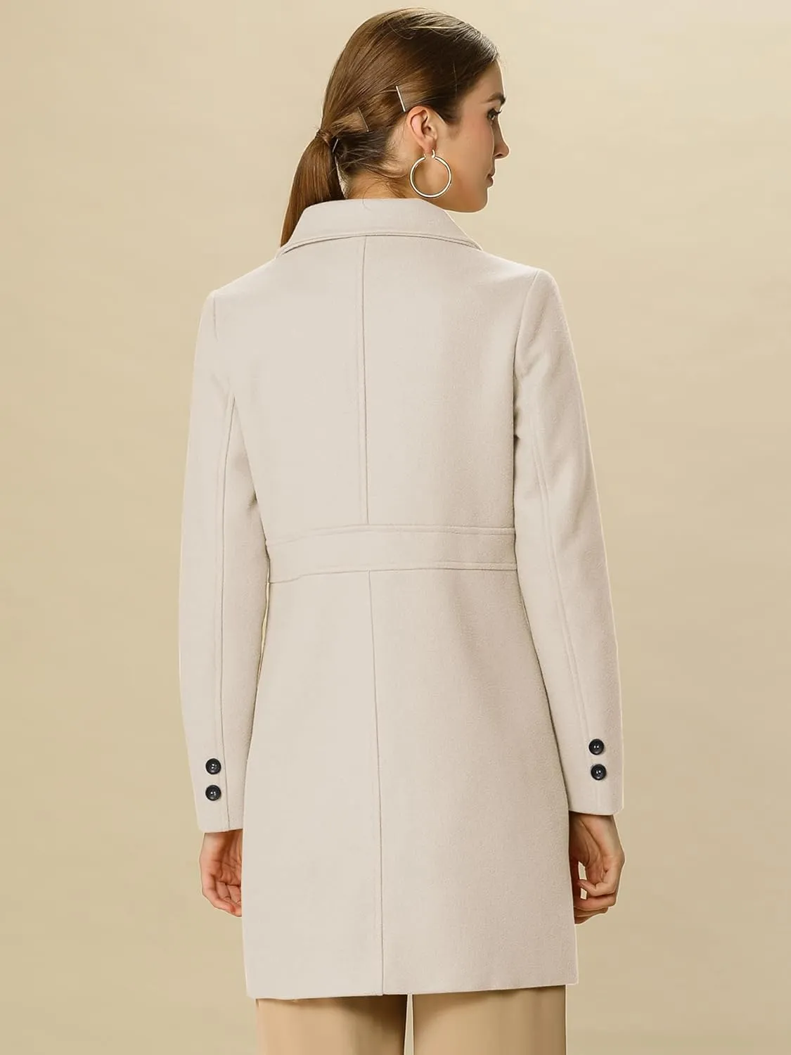 Allegra K Women's 2024 Winter Outerwear Mid-Long Double Breasted Pea Coat