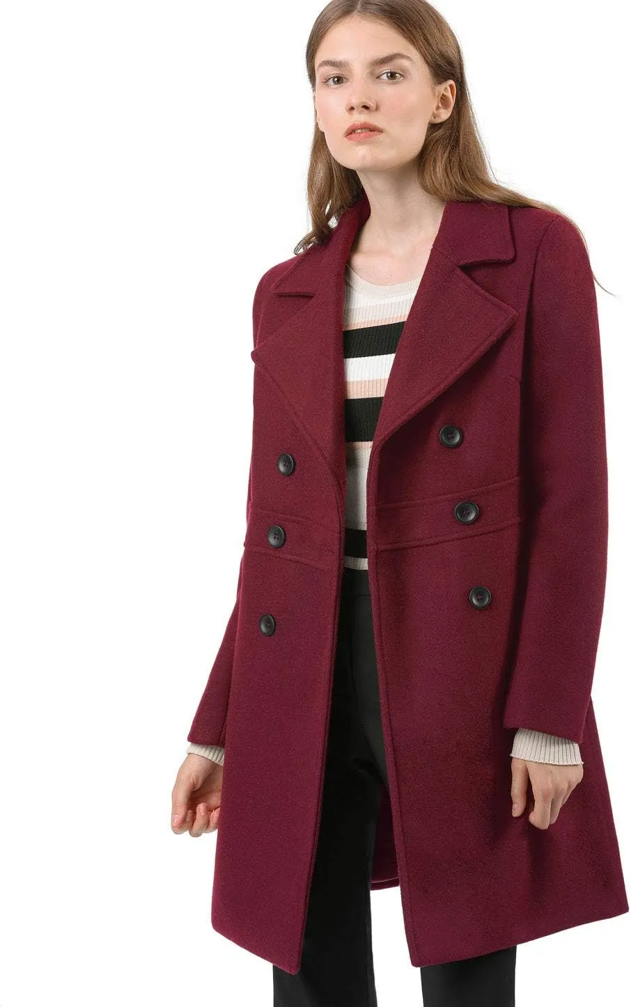 Allegra K Women's 2024 Winter Outerwear Mid-Long Double Breasted Pea Coat