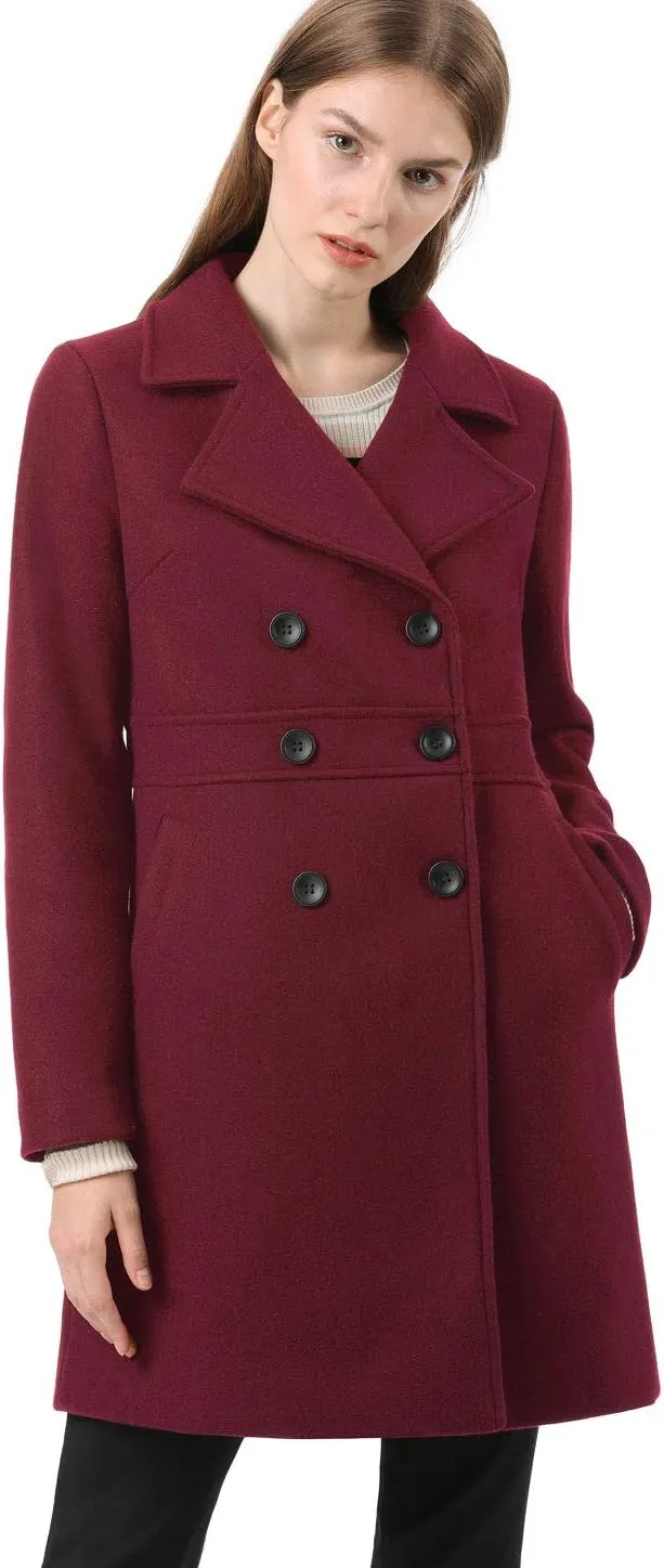 Allegra K Women's 2024 Winter Outerwear Mid-Long Double Breasted Pea Coat